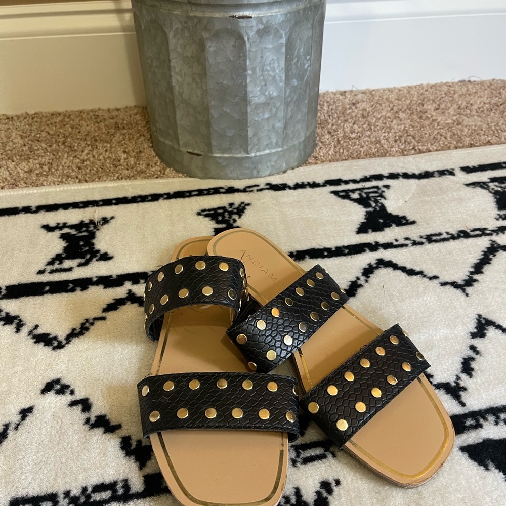 Black and Gold Studded Sandals